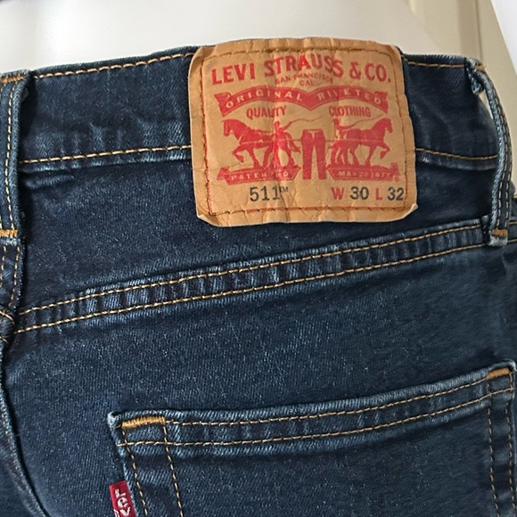 Levi 511 Dark Wash Slim Straight Stretch Button Zip Denim Jeans size 30 - Picture 4 of 12